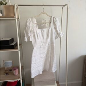 Reformation White Puff Sleeve Mini Dress